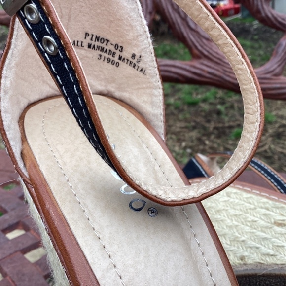 Bamboo Vegan Leather Black Fabric Detail Platform Wedge Heel/ Sandal Siz… - Picture 7 of 10